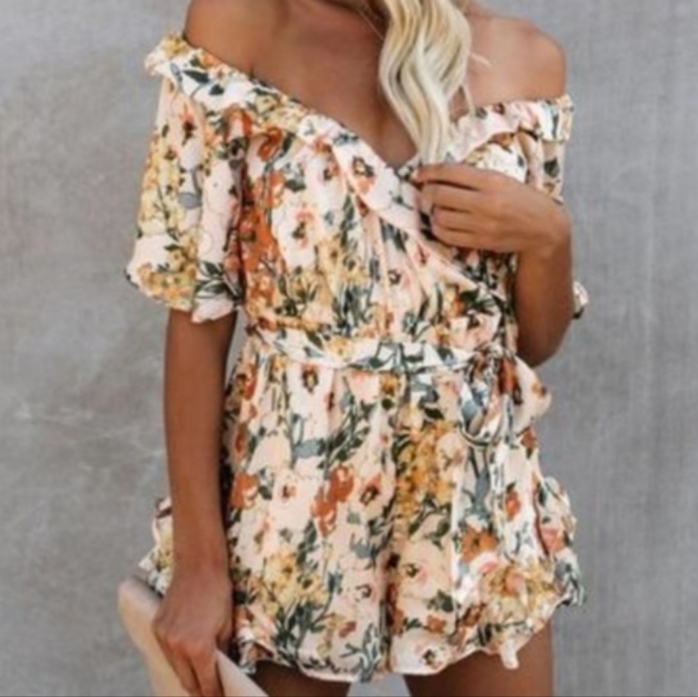 VICI Yellow Romper Luxxel | Impress Me Much Floral Satin Bohemian Style Romper